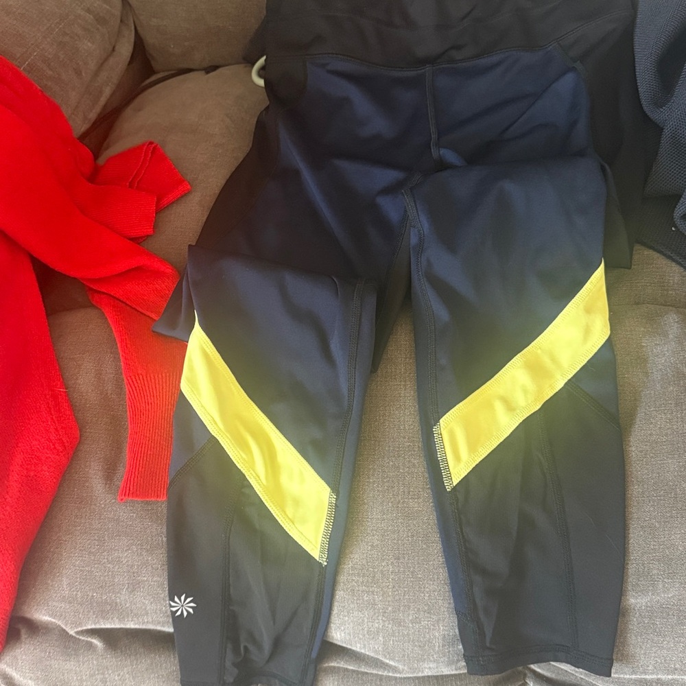 Athleta Black Leggings with Yellow Accents